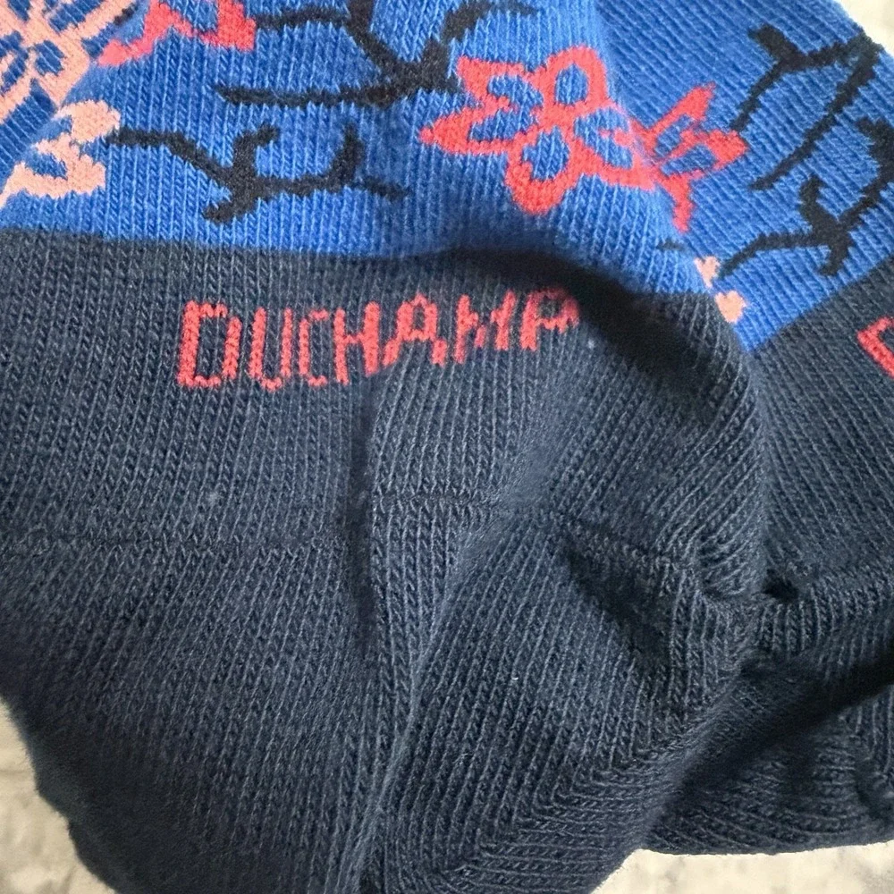 Duchamp London Mens Dress Socks Crew Linked Toe Floral Flowers Navy Blue OS
